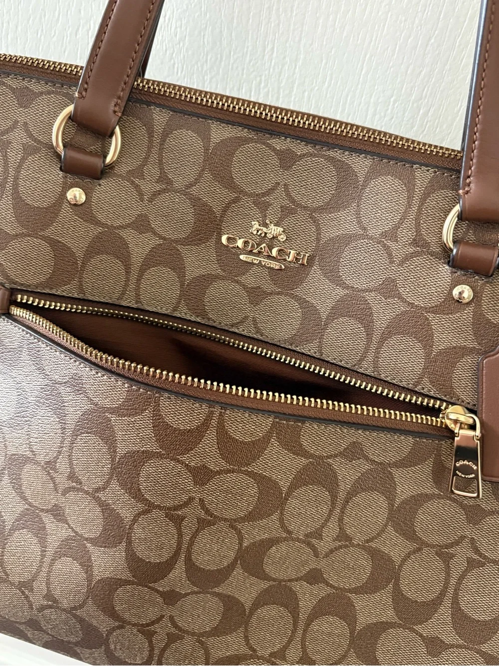 Coach Brown Signature Canvas Tote with Gold Hardware